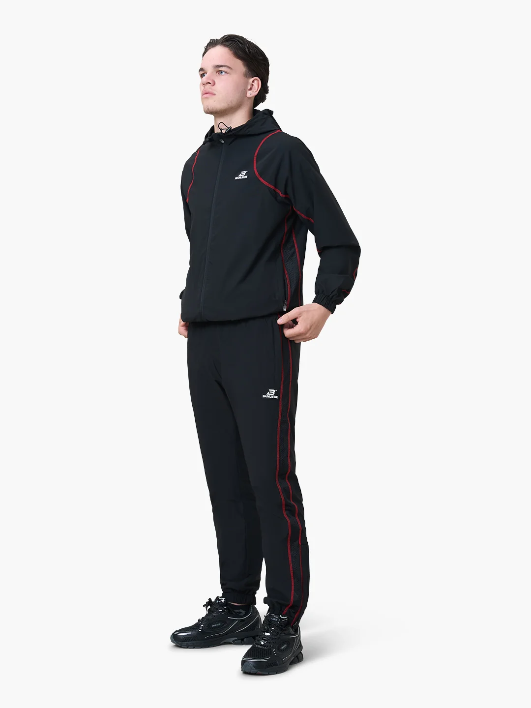 CONTRAST STITCH RETRO TRACKPANTS | BLACK / RED - Image 4