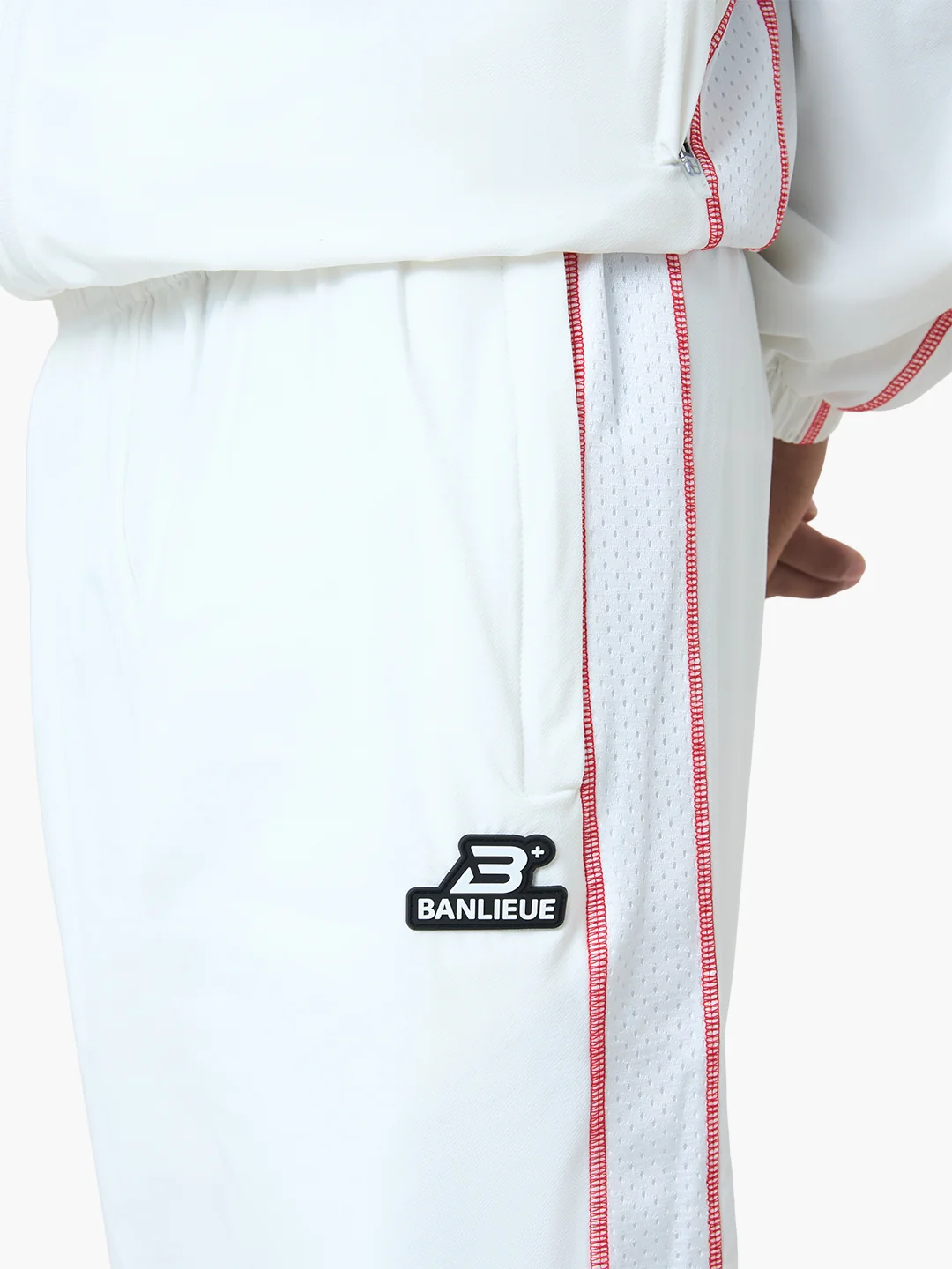 CONTRAST STITCH RETRO TRACKPANTS | WHITE / RED - Image 3