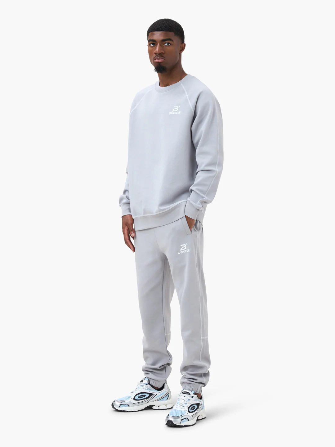 CONTRAST STITCH SWEATPANTS | ALLOY GREY / WHITE - Image 4