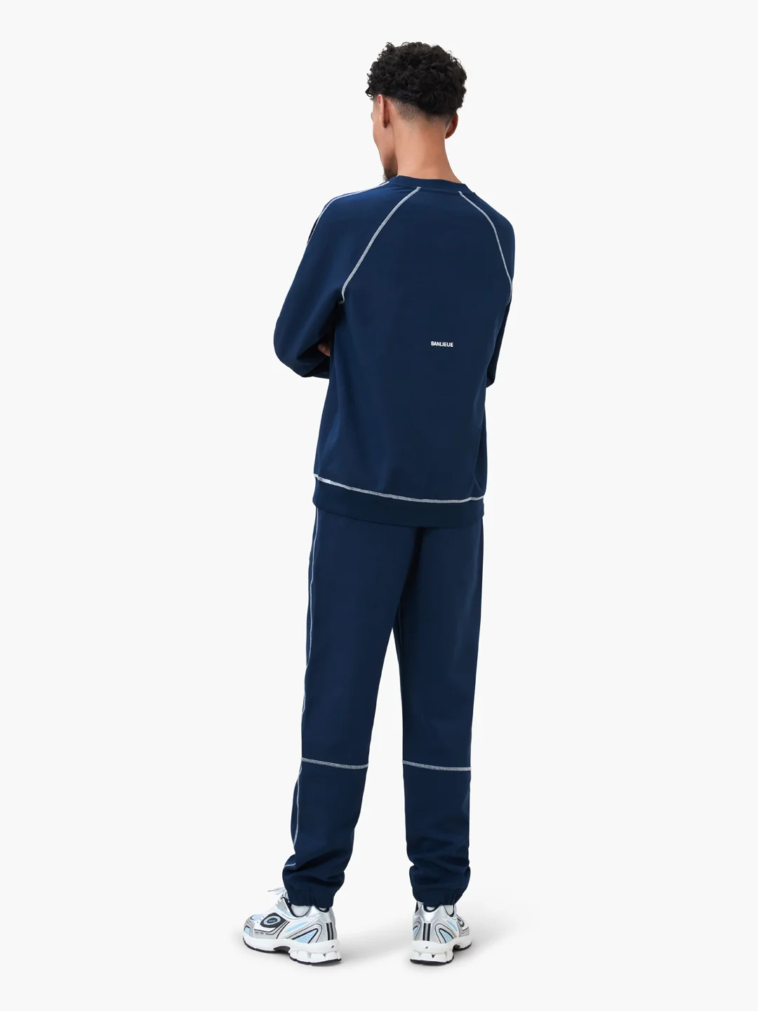 CONTRAST STITCH SWEATPANTS | NAVY / WHITE - Image 6